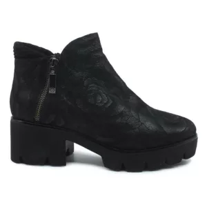 Botine dama cu toc gros Gerry Weber din piele intoarsa imprimata - Negru