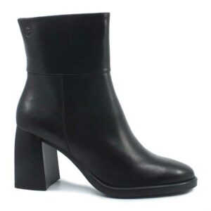 Botine pentru femei din piele naturala Tamaris cu toc gros - Negru