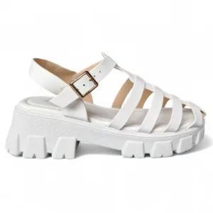 Sandale femei Fashion cu barete si talpa groasa, stil urban - Alb