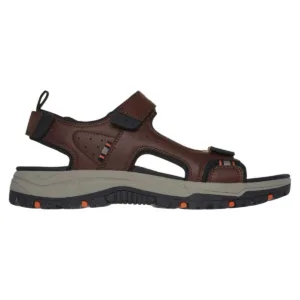 Skechers, Sandale barbatesti cu talpa plata si inchidere cu scai - Maro
