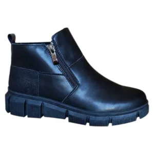 Botine dama, din piele naturala, Maria Conti, captusite, talpa groasa zimtata - Negru